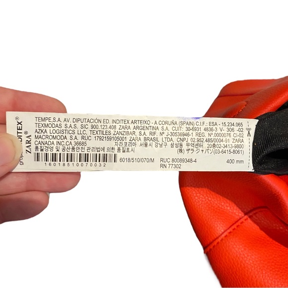 Zara Faux Leather Red-Orange Bucket Bag Purse - Picture 5 of 9